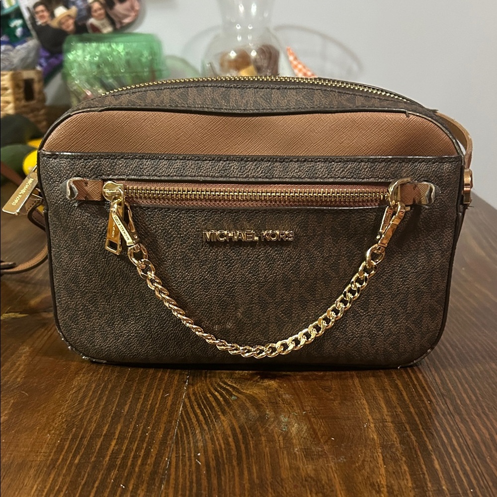 Michael Kors Tan and Brown Crossbody Bag
